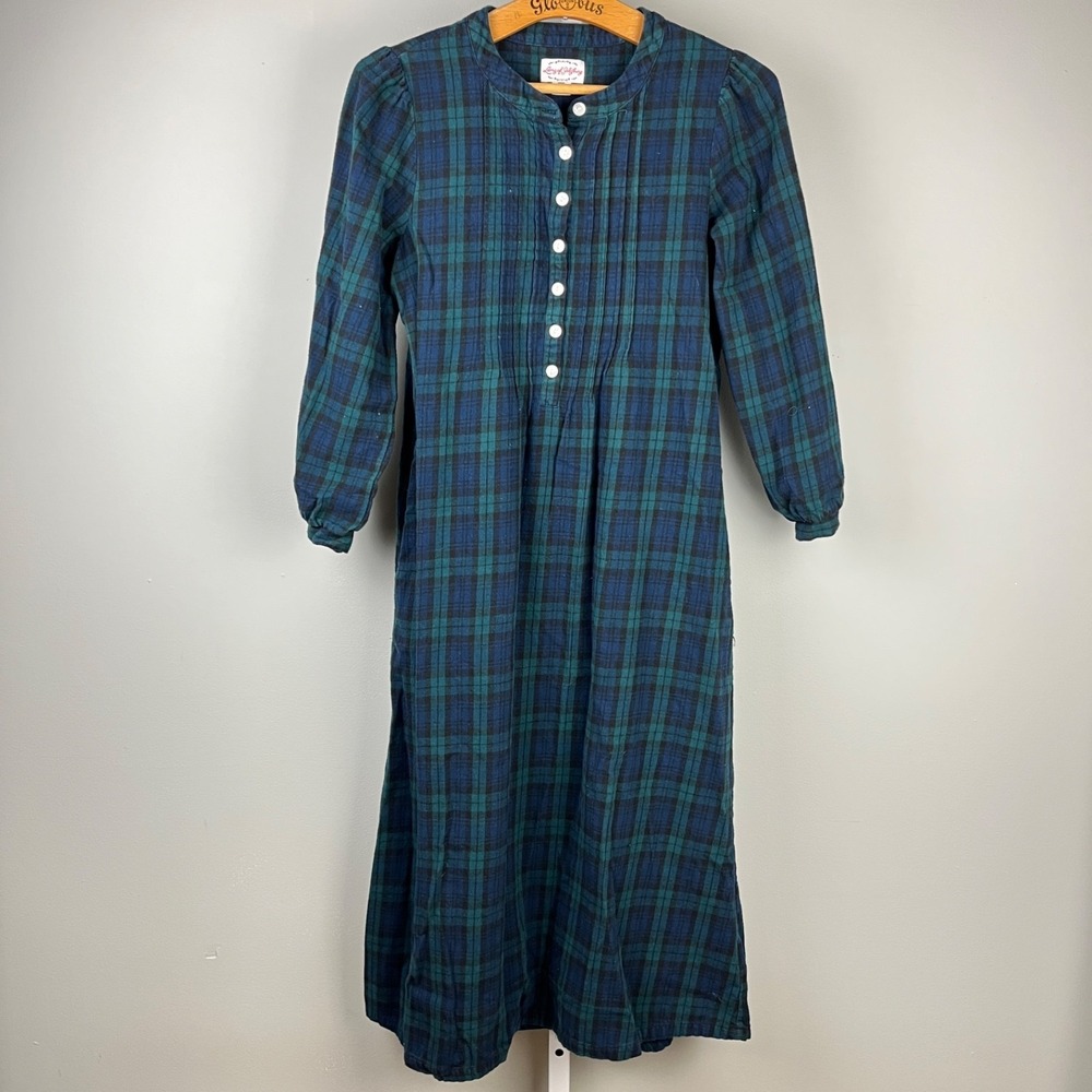 Lanz of Salzburg‎ Flannel Nightgown Womens XS Blackwatch Plaid 100% Cotton